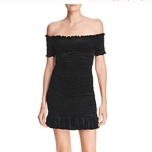 Aqua Smocked Off-the-shoulder Velvet Dress M